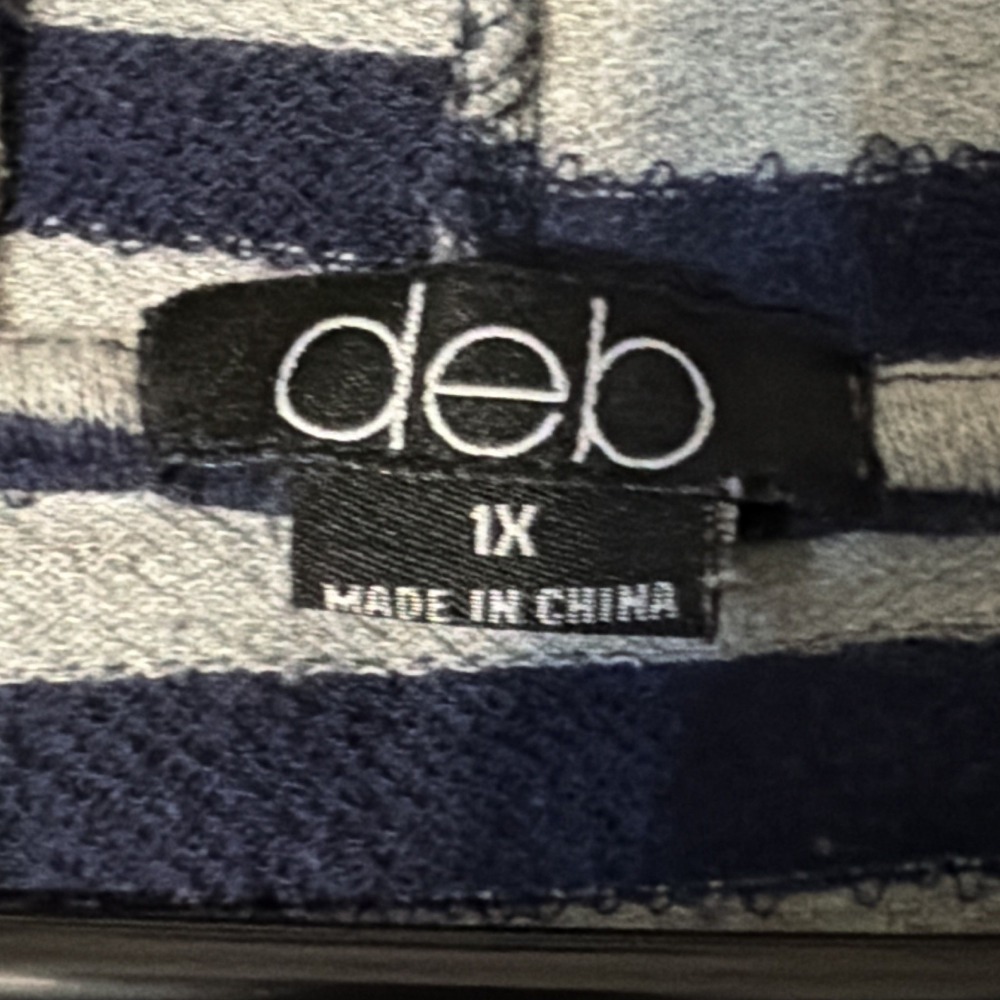 deb Women's Plus 1X Hooded Pullover Hoodie Navy Gray Striped Long Sleeve - Picture 9 of 9